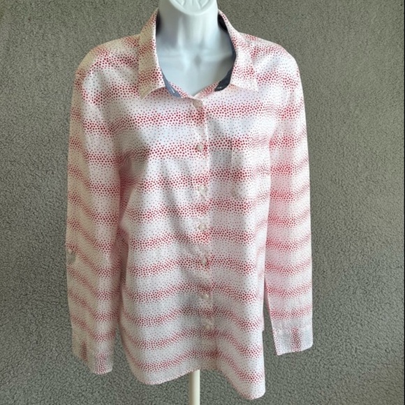 Tommy Hilfiger Women’s Button Down Shirt Red & White Sz XL Classic Fit - Picture 1 of 13
